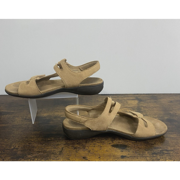 Trotters Katarina Sandals Womens Sz 7.5M Tan Leather Strappy Slingback Hook Loop - Picture 2 of 11